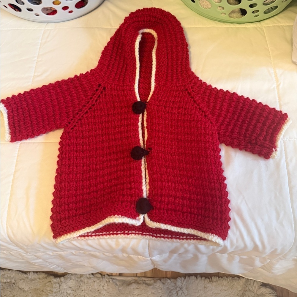 Cozy Red Handmade Crochet Knit Baby Jacket
